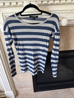 Navy and Gray Striped Long Sleeve Top